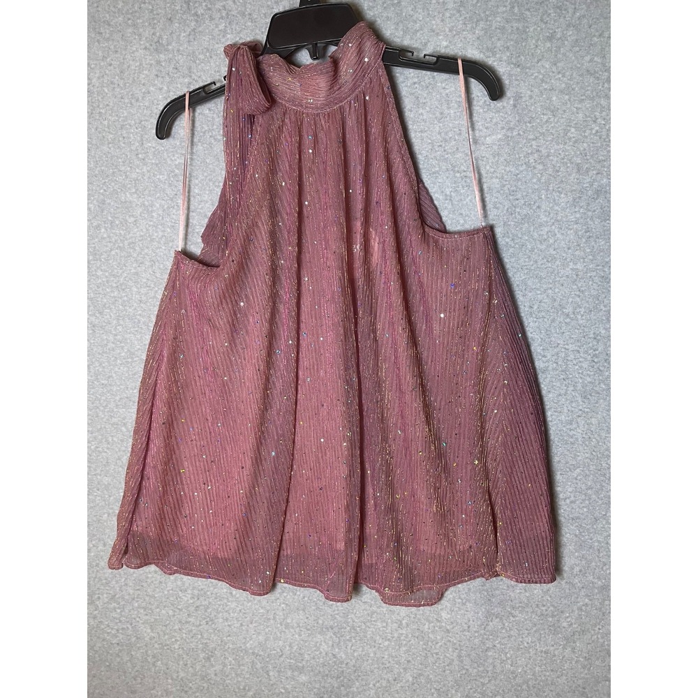 Umgee Halter Top Blouse Womens Large Pink Celestial Party Cocktail Sparkle‎ Tie